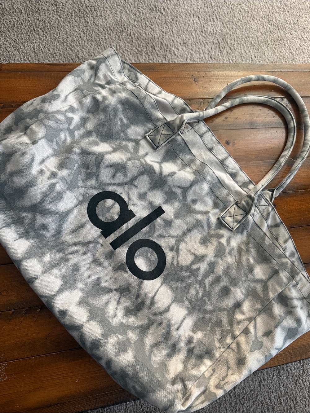 ALO Yoga Gray Tie-Dye Canvas Tote with Black Logo